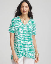 Chico's Sale Eden Green Tropical Short Sleeve Forward-Seam Tee