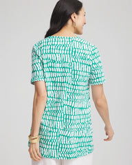 Chico's Sale Eden Green Tropical Short Sleeve Forward-Seam Tee