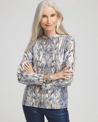 Chico's Sale Classic Navy Sequin Reptile Funnel Neck tee