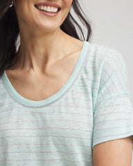 Chico's Outlet Teal Waters Striped Sweater-Trim Linen Tee