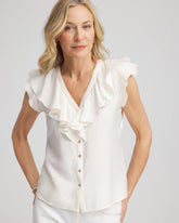 Chico's For Sale Ecru Crepe Ruffle-Trim Blouse