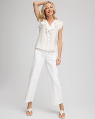 Chico's For Sale Ecru Crepe Ruffle-Trim Blouse