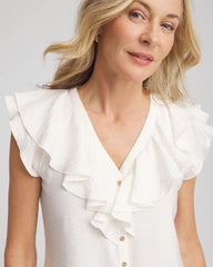 Chico's For Sale Ecru Crepe Ruffle-Trim Blouse