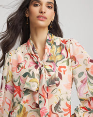 Chico's Discount Cashew Floral Jacquard Tie-Front Blouse