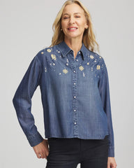 Chico's Sale Kiruna Indigo Embellished Tencel Collar Shirt