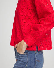 Chico's Outlet Love Letter Red Heart Eyelet Button Down Shirt