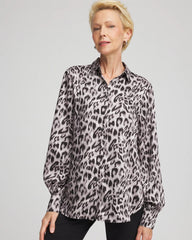 Chico's Online Dove Gray Faux Silk Snowy Animal Shirt