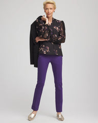 Chico's Discount Black Fjord Flora Opaque Crepe Blouse