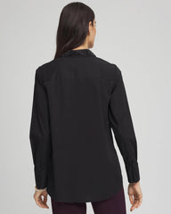 Chico's Sale Black Tonal Jewels Poplin Shirt