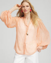 Chico's Sale Coral Blossom Metallic Jacquard Blouse