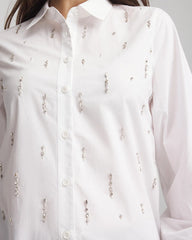 Chico's Outlet Alabaster Jeweled Poplin Shirt