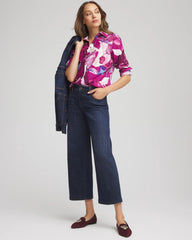 Chico's On Sale Cobalt Stone No Iron™ Floral-Paint-Print Shirt