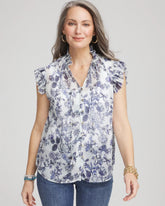 Chico's Sale Pale Turq Blue Butterfly Ruffle Collar Blouse