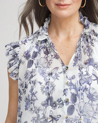 Chico's Sale Pale Turq Blue Butterfly Ruffle Collar Blouse