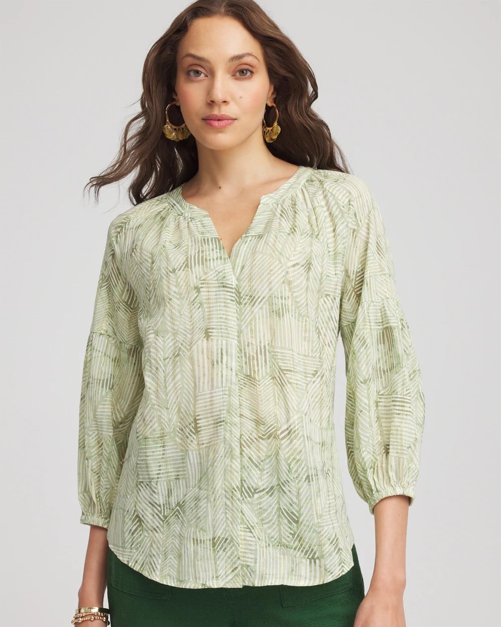 Chico's Outlet Salted Lime Lurex Stripe Cotton Blouse