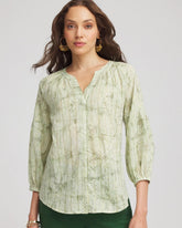 Chico's Outlet Salted Lime Lurex Stripe Cotton Blouse