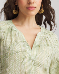 Chico's Outlet Salted Lime Lurex Stripe Cotton Blouse