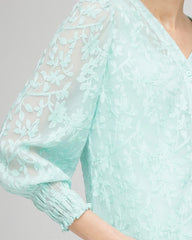 Chico's On Sale Teal Waters Floral Soutache V-Neck Blouse