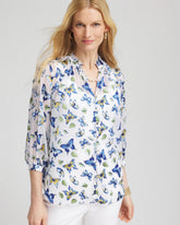 Chico's For Sale Blue Casa Ruffle Collar Butterfly Burnout Blouse