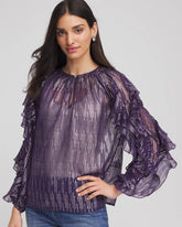 Chico's Discount Purple Elixir Georgette Ruffle Sleeve Blouse