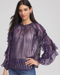 Chico's Discount Purple Elixir Georgette Ruffle Sleeve Blouse