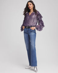 Chico's Discount Purple Elixir Georgette Ruffle Sleeve Blouse