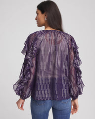 Chico's Discount Purple Elixir Georgette Ruffle Sleeve Blouse