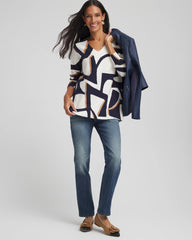 Chico's Sale Passport Blue Geo Intarsia V-Neck Tunic