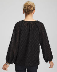 Chico's On Sale Black Feathered Pullover Peasant Blouse
