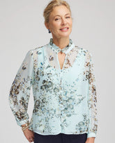Chico's Sale Blue Menthe Floral Georgette Peasant Blouse