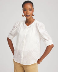 Chico's Outlet Ecru Chiffon Puff Sleeve Shirt