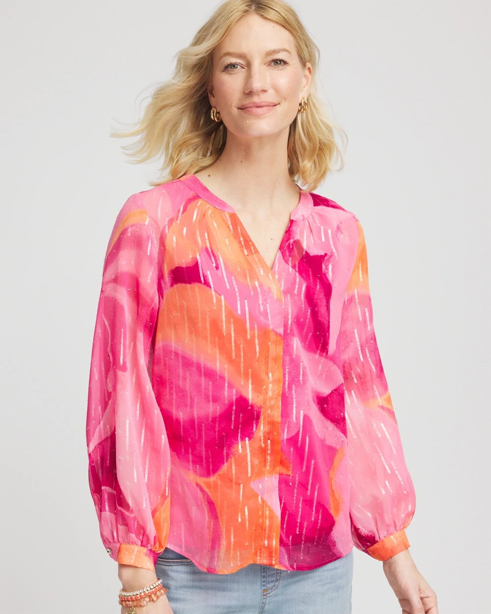 Chico's Discount Crushed Berries Watercolor Classic Fit Chiffon Blouse