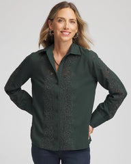 Chico's Online Darkest Spruce Lace Cotton Voile Shirt