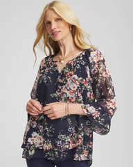 Chico's Sale Passport Blue Floral Georgette Blouse
