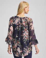 Chico's Sale Passport Blue Floral Georgette Blouse