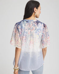 Chico's Online Blue Pearl Jacquard Flutter-Sleeve Blouse