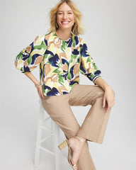 Chico's Discount Panna Cotta Mod Blooms Matte Satin Pullover