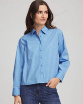 Chico's Sale Tidal Blue Embellished Stretch Cotton Collared Shirt