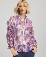Chico's Outlet Gooseberry Gingham-Print Georgette Blouse