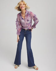 Chico's Outlet Gooseberry Gingham-Print Georgette Blouse