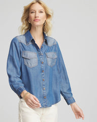 Chico's Discount Bailey Indigo Tencel™ Colorblock Classic-Fit Shirt