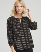 Chico's Outlet Black Floral Print Tie-Neck Top
