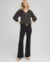 Chico's Outlet Black Floral Print Tie-Neck Top