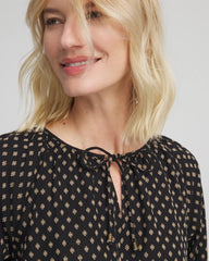 Chico's Outlet Black Floral Print Tie-Neck Top