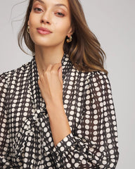 Chico's On Sale Black Clip-Dot Tie-Front Blouse