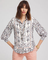 Chico's Discount French Blush Faux Silk Floral Collared Shirt