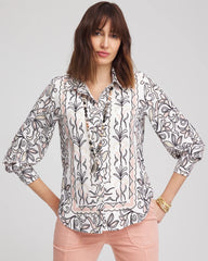 Chico's Discount French Blush Faux Silk Floral Collared Shirt