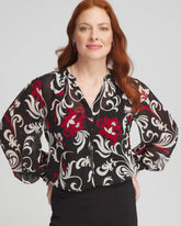 Chico's On Sale Black Crinkle Chiffon Floral Blouse