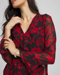Chico's Online Carmine Red Georgette Clip Dot Ruffle Blouse