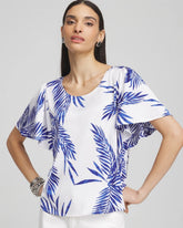 Chico's On Sale Blue Casa Flutter Sleeve Satin Top